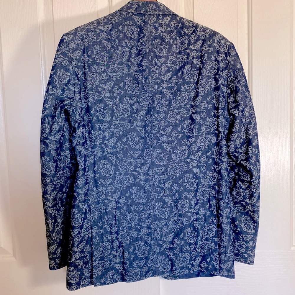Tallia Blue Textured Paisley Cotton Blazer - Lined - Picture 2 of 14